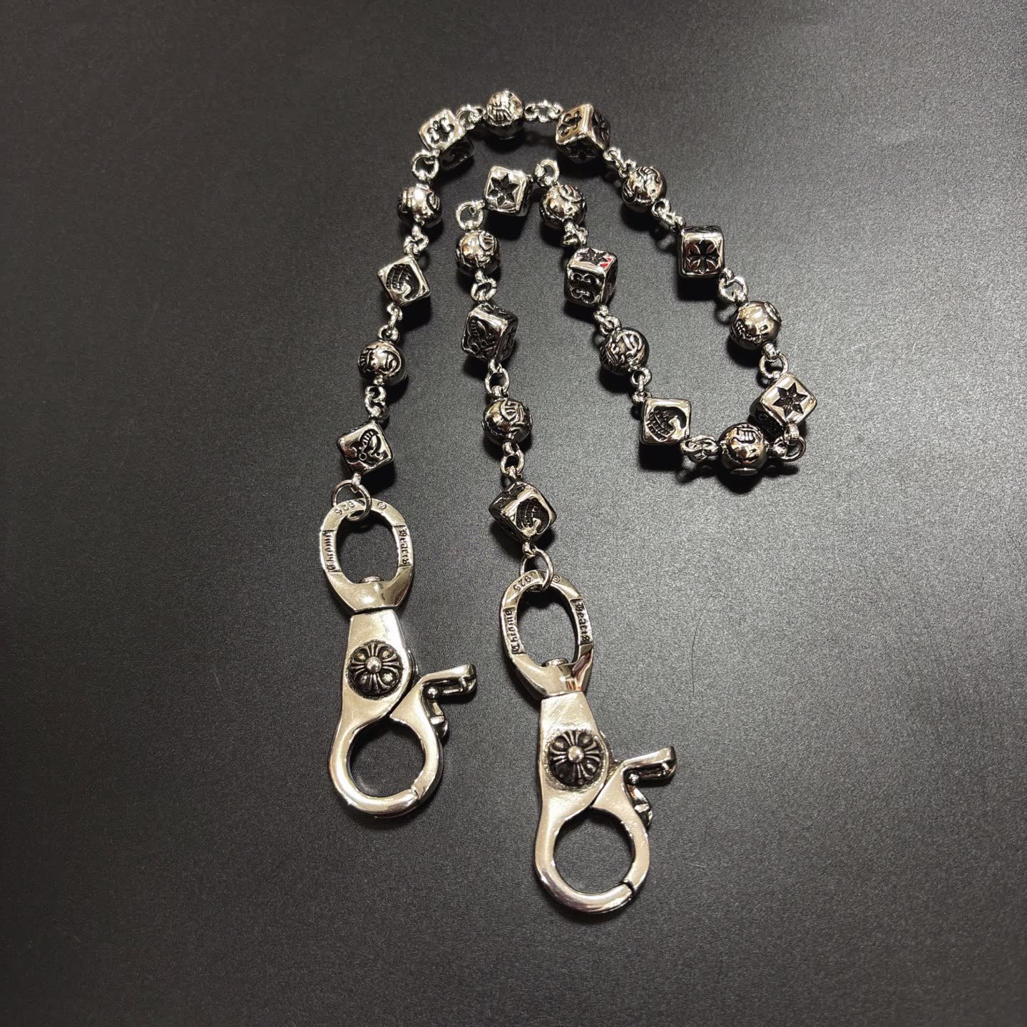 Chrome Hearts Silver Beaded Chain with Clasp